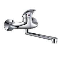 China brass long spout wall mounted sink faucets chrome plated single handle kitchen faucet exposed in wall