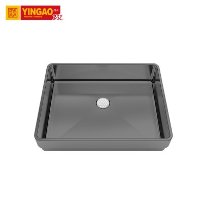 Best Sale PVD coating black color sit-onmount  single blow handmade wash basin stainless steel bathroom sink