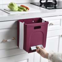 Household kitchen cabinet door folding and wall mounted trash can, collapsible car trash can with a small drawer